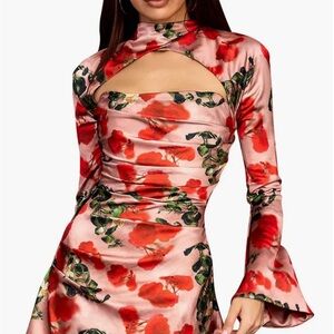 House of CB Toira Long Sleeve Satin Corset Minidress